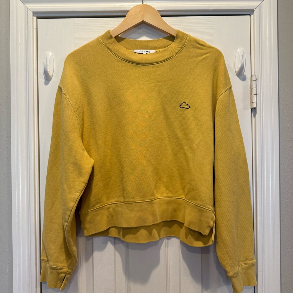 FRAME Pullover Womens Sweatshirt Sz L Yellow Organic Cotton Crew Neck Colorful